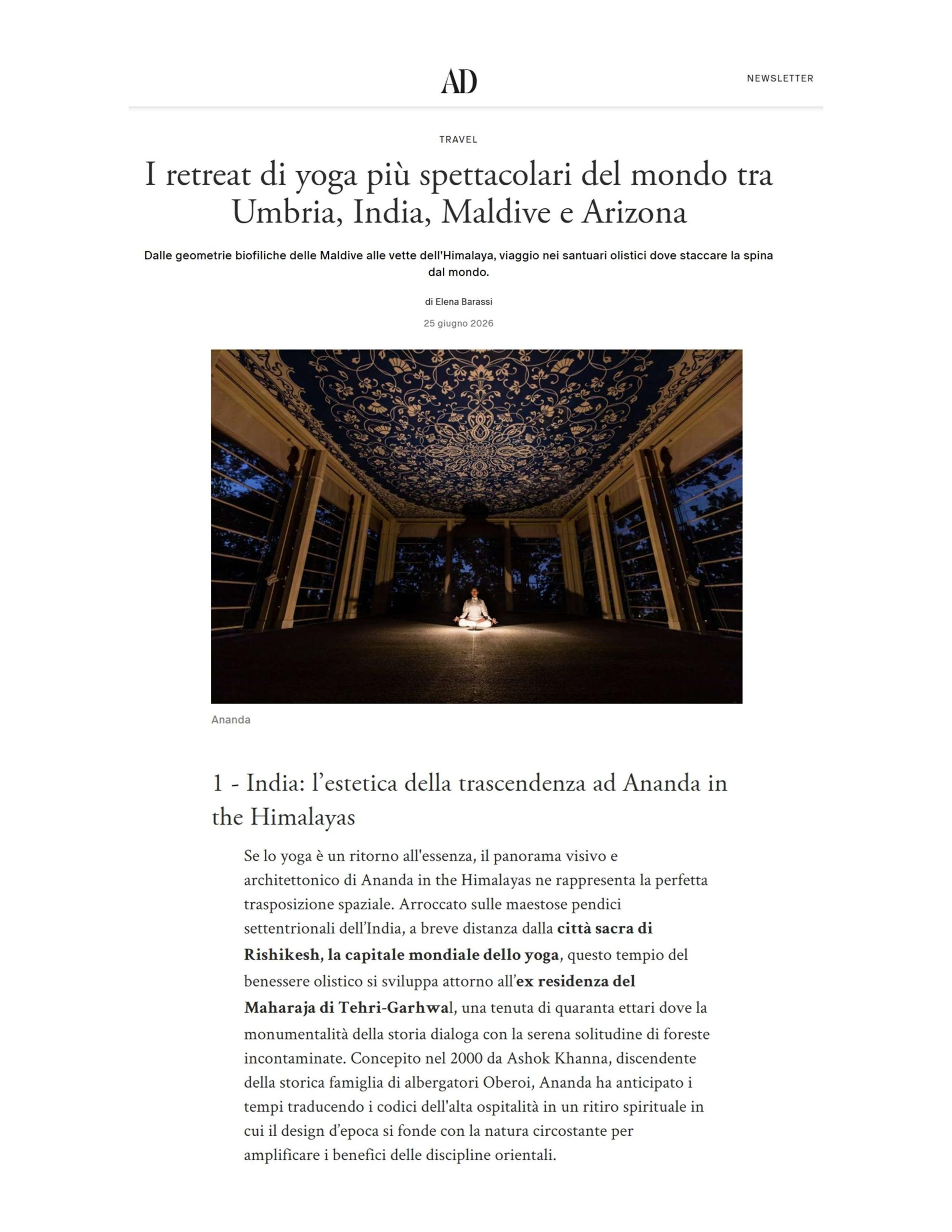 Ananda in the Himalayas_Architectural Digest Italia_June 25, 2026