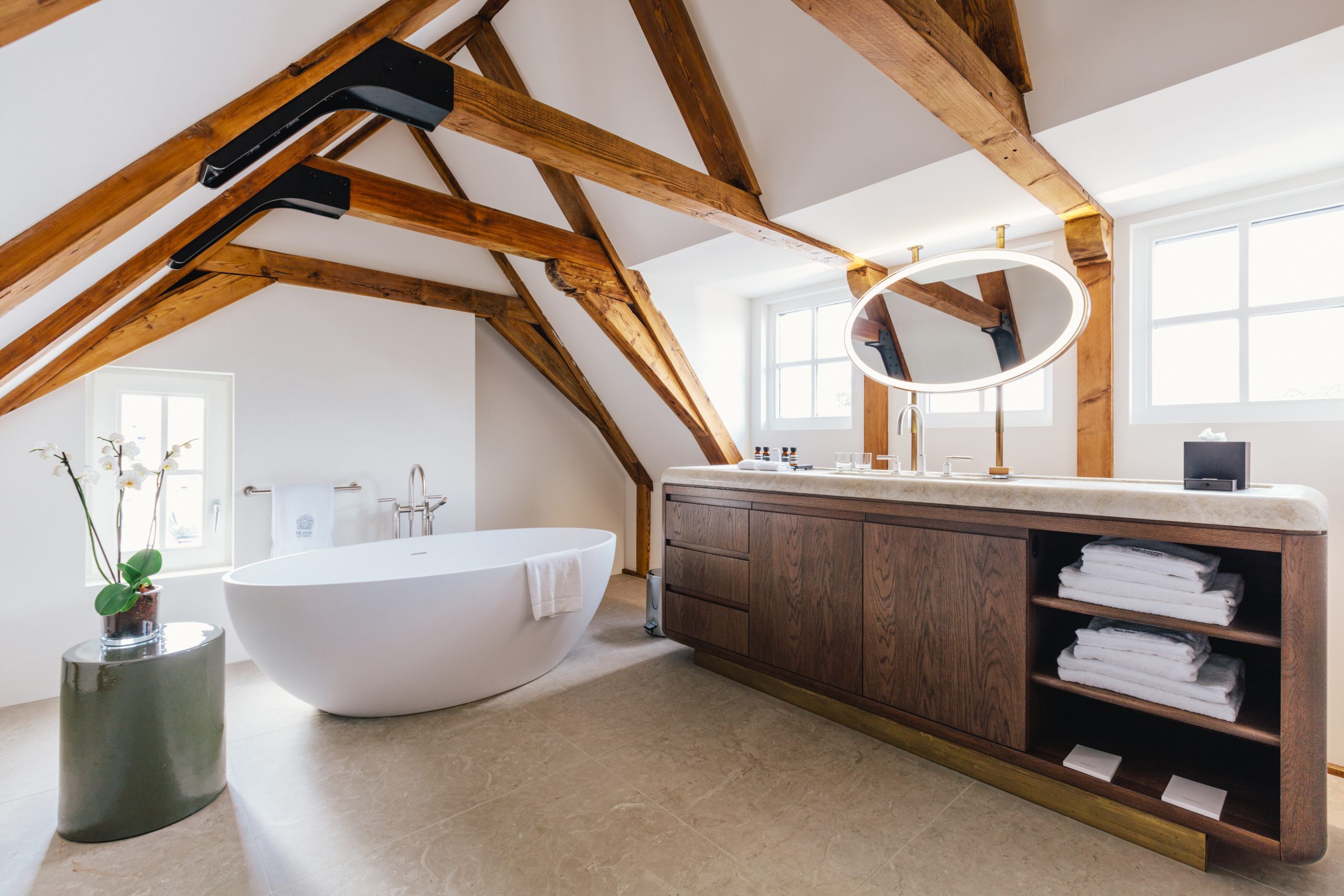 Bathroom with freestanding Vallone tub_courtesy of The Dylan Amsterdam